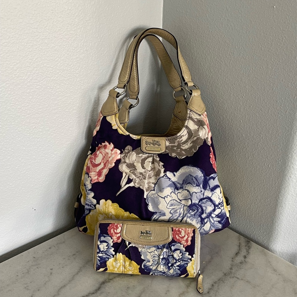 Coach Floral Print Women's Bag and Wallet Set - Multicolor